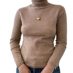 Garnet Hill Womens Tan 100% Cashmere Turtleneck Soft Sweater Sz M